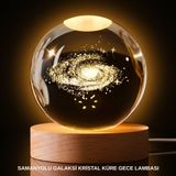 YamanHobi 3D Samanyolu Galaksi Kristal Küre USB LED Işıklı Ahşap Standlı Gece Lambası