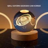 YamanHobi 3D Satürn Gravürlü Kristal Küre Dekoratif LED Işıklı Gece Lambası