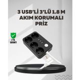 YamanHobi 4.1A Hızlı Şarjlı Akım Korumalı 4 Priz ve 3 USB Çıkışlı Priz -