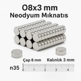 YamanHobi 5 Adet 8x3mm Yuvarlak Neodyum Mıknatıs Güçlü Nikel Kaplamalı Kaliteli Dayanıklı Magnet