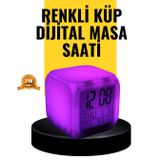 YamanHobi 7 Renk LED Işıklı Alarmlı Dijital Küp Masa Saati Termometreli