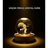 YamanHobi 8 cm Küçük Prens 3D Kristal Küre USB Işıklı Ahşap Altlıklı Dekoratif Lamba