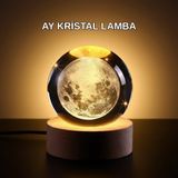 YamanHobi Ay Temalı Kristal Küre Gece Lambası LED Aydınlatmalı Premium Dekor
