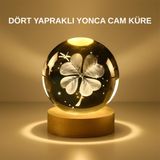 YamanHobi Dekoratif Yonca Görünümlü Işıklı Kristal Cam Küre USB Masa Gece Lambası
