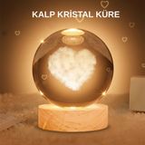 YamanHobi Kalpli Işıklı Cam Küre Ahşap Standlı Dekoratif Gece Lambası