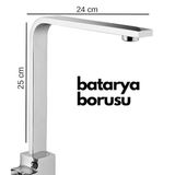 YamanHobi Krom Mutfak Evye Batarya İçin Köşeli Su Borusu Paslanmaz ve Eca Uyumlu 25x25
