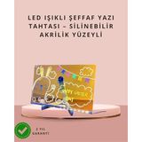 YamanHobi LED Işıklı Şeffaf Yazı Tahtası – Neon Etkili Akrilik Pano, Silinebilir, 7 Renkli Kalemli, 30x20 cm -