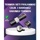 YamanHobi Paslanmaz Termos ve İkili Bardak Seti | 6-12 Saat Sıcak/Soğuk Tutma