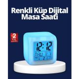 YamanHobi Renk Değiştiren LED Alarmlı Dijital Küp Masa Saati