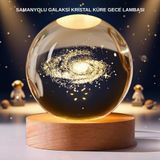 YamanHobi Samanyolu Desenli Kristal Küre Ahşap Standlı Gün Işığı LED Masa Lambası