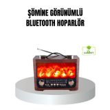 YamanHobi Solar Şarjlı Şömine Alev Efektli Bluetooth Hoparlör 7W Taşınabilir Ses Sistemi -