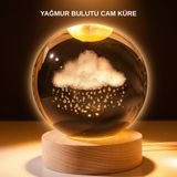 YamanHobi USB LED 3D Yağmur Bulutu Kristal Küre Sıcak Işıklı Ahşap Standlı Gece Lambası