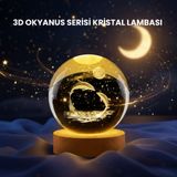 YamanHobi Yunus Figürlü LED Kristal Küre Ahşap Standlı Dekoratif Gece Lambası