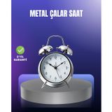 YamanHobi Yuvarlak Gümüş Dekoratif Işıklı Masa Üstü Saat Alarmlı Sessiz Çalışma