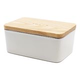 Yamazaki 3098 TOSCA tereyağı kabı L, beyaz, seramik/ahşap, minimalist tasarım