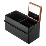 YAMAZAKI Home Tower Büyük Makyaj Düzenleyici Saplı Kozmetik Caddy Kapaklı Makyaj Saklama Çekmecesi - Çelik + Ahşap -, Siyah