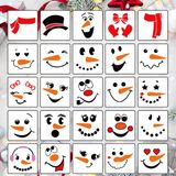 Yamcyh Kardan Adam Yüzleri Şablonu, 5 inç Noel Şablonları Yeniden Kullanılabilir Tatil Çizim Şablonları Ahşap Blok Duvar Kağıdı Kumaş Üzerine Boyama için