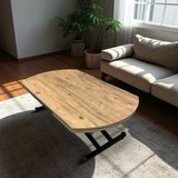 Yan Baştan Açılır Oval Akıllı Yemek Masası Mdf Tabla Alt Mekanizma Metal Siyah Renk - EFESÇAM