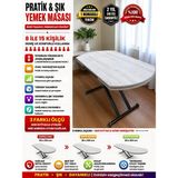 Yan Baştan Açılır Oval Akıllı Yemek Masası Mdf Tabla Alt Mekanizma Metal Siyah Renk - LİZBON