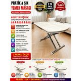 Yan Baştan Açılır Oval Akıllı Yemek Masası Mdf Traverten Tabla Alt Mekanizma Metal - TRAVERTEN-KROM