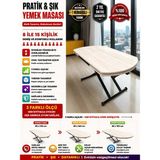 Yan Baştan Açılır Oval Akıllı Yemek Masası Mdf Traverten Tabla Alt Mekanizma Metal - TRAVERTEN-SİYAH