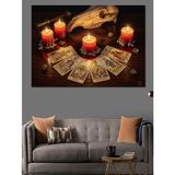Yanan Mumlar Ve Tarot Kartları Dekoratif Kanvas - Mdf Ahşap Tablo