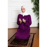 Yandan Bağlamalı Kruvaze Kadın Namaz Elbisesi Düz Renk - Mor - 3XL