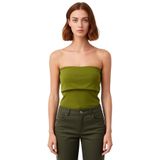 Yandan Fermuarlı Krep Örme Straplez Bluz Premium Kalite Modern Stil_Yağ Yeşil-XL