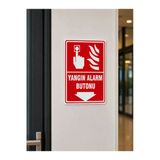 Yangın Alarm İhbar Sireni Ve Butonu 12X25 Cm Pvc Uyarı Levhası İkaz Tabelası Kapı Duvar
