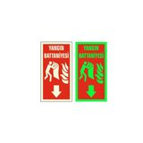 Yangın Battaniyesi Yön Levhası 12X25 Cm Fosforlu Fotolümen Pvc İkaz Tabelası Kapı Duvar