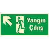 Yangın Çıkış Sol Üst - Uyarı Tabela Levhası 14X31 cm Polikarbon - 14 x 31 cm - 1 Adet