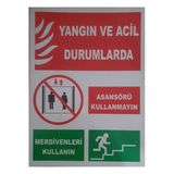 Yangın Ve Acil Durumlarda Uyarı Levhası 25X35 Cm Kolay Montaj Pvc İkaz Tabelası Kapı Duvar