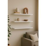 yankı-byeg 50 Cm 3lü Mat Beyaz Mdf Uçan Duvar Rafı Gizli Bağlantı Kitaplık