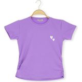 Yanları Büzgülü Kalp Baskılı 36/1 Kompak Kız Tshirt Lila - 7 Yaş