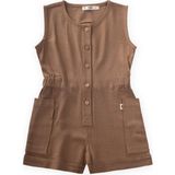 Yanları Cepli Kısa Boy Keten Tulum 2-7 Yaş Caramel - 3 - 4 Yaş
