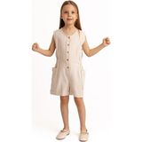 Yanları Cepli Kısa Boy Keten Tulum 2-7 Yaş Naturel - 2 - 3 Yaş