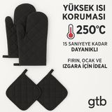 Yanmaz ve Isıya Dayanıklı Fırın Eldiveni ve Tutacak (2 Eldiven, 2 Tutacak) Unisex Kullanım - Standart - Siyah
