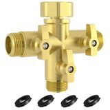 YANWOO Ağır Hizmet Tipi Metal 3 Yollu + Tip Bahçe Hortumu Ayırıcı, Kapatma Valfli, 3/4 inç Yüksek Akışlı Musluk Bağlantı Parçası, 4 Ekstra Silikon Yıkayıcılı