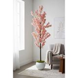 Yapay Ağaç Bahardalı Ağacı Beyaz Küre Saksıda Japon Kiraz Çiçeği Pembe Açık Renkli 170*60Cm Vitrin