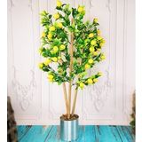 Yapay Ağaç Limon Ağacı Gür Yapraklı 80cm Bambu Dalında Gümüş Paslanmaz Aleminyum Saksılı