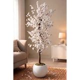 Yapay Beyaz Bahar Dalı Ağacı 140cm- 27x33 cm Küre Saksılı