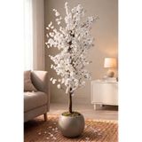 Yapay Beyaz Bahar Dalı Ağacı 180cm- 27x33 cm Küre Saksılı