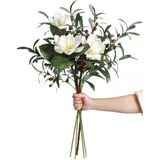 Yapay Çiçek 1Dal Beyaz Manolya 3 Kafalı 3Adet Yapay Zeytin Dalı Uzun Dal Çiçek Flowers 80Cm Vitrin