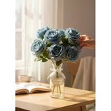 Yapay Çiçek 7Li Gül Demeti 40*30Cm 1.Kalite Büyükboy Mavi Açık