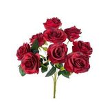 Yapay Çiçek 9 Güllü Büyük Boy Demet 40cm Bordo