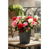 Yapay Çiçek Antrasit Plastik Saksıda Renkli Açelya Çiçekleri Aranjmanı