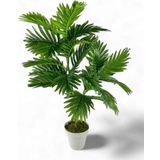Yapay Çiçek Areka Palmiye Ağacı 85Cm 2Dal Salon Çiçeği Beyaz Saksılı Yapay Bitki