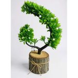Yapay Çiçek Beyaz Çiçekli Bonsai Ağacı Dekoratif Kütük Saksıda Yapay Ağaç Bonzai Hilal Model Vitrin