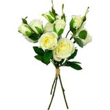 Yapay Çiçek Beyaz Gül 8 Gül 4 Tomurcuklu Lüx Demet Gelin Çiçeği Buketi Masa Üstü Vazo Çiçeği 47Cm