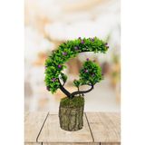Yapay Çiçek Bonsai Ağacı Kütük Saksıda Lila Tomurcuklu Hilal Model Dekoratif Yapay Ağaç Bonzai 30*20 Cm
